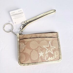 Coach Skinny ID Card Case with Key Ring - Signature Canvas with Stars – NWT